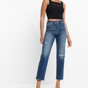 High Waisted Dark Wash Selvedge Straight Ankle Jeans Petite 2P